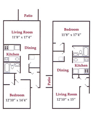 Northgate one bedroom ranch floor plan. 2 different styles.