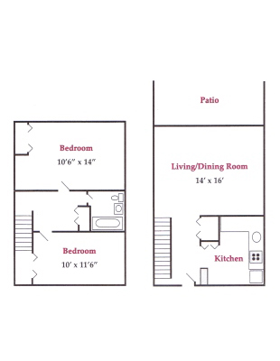 Southgate two bedroom townhome floor plan