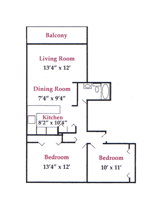 2 bedroom traditional floorplan